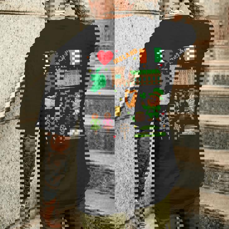 I Love Ireland。手描きアイルランドのランドマーク、旗、地図 メンズTシャツ バックプリント 彼への贈り物