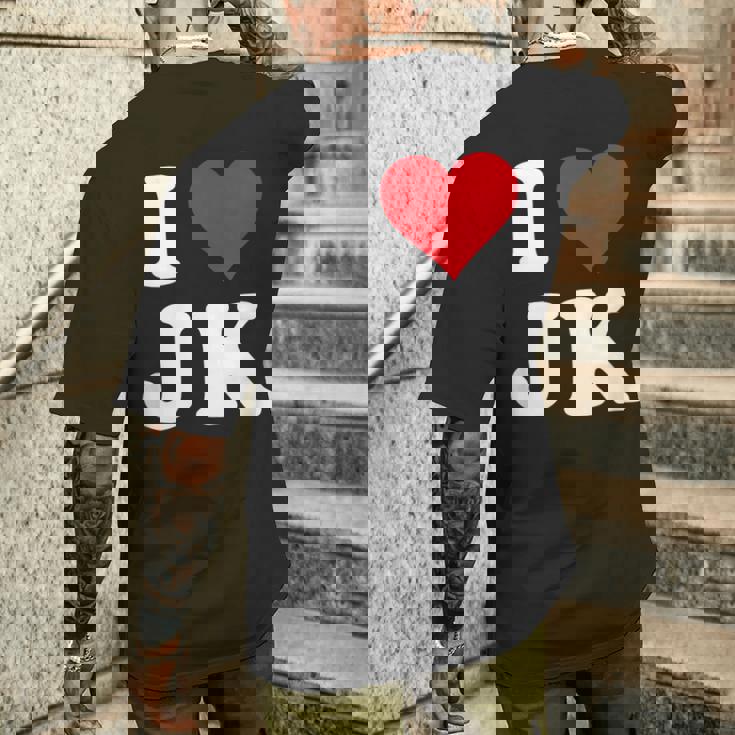 I Love Jk Initials I Heart JK First Last Name J K メンズTシャツ バックプリント 彼への贈り物