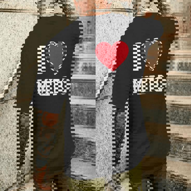 I Love Mito、ハートのある日本の都市 メンズTシャツ バックプリント 彼への贈り物