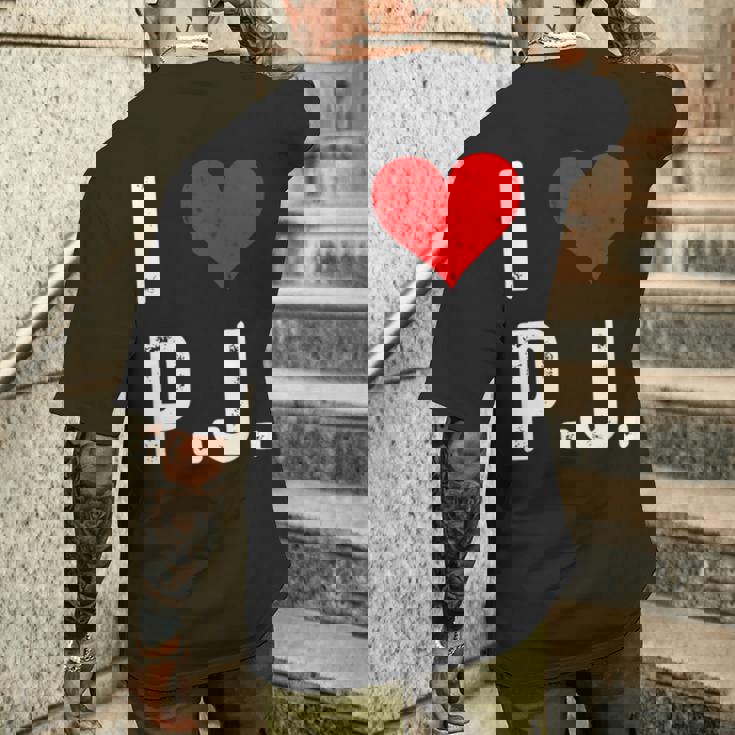 I Love Pj PJ ハート アンティーク調 長袖tシャツ メンズTシャツ バックプリント 彼への贈り物
