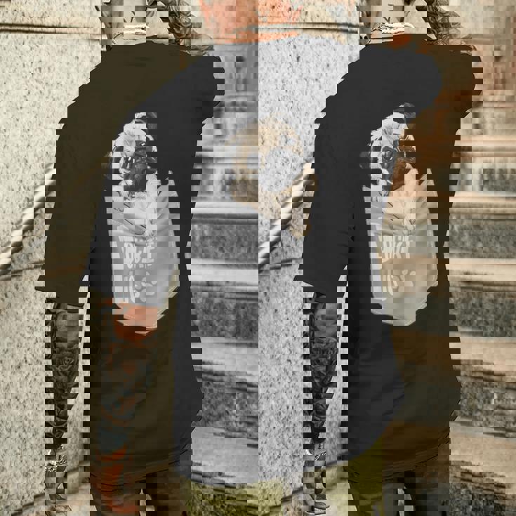 Love Pugs かっこいいポケットパグ ペット 犬 グラフィックデザイン メンズTシャツ バックプリント 彼への贈り物