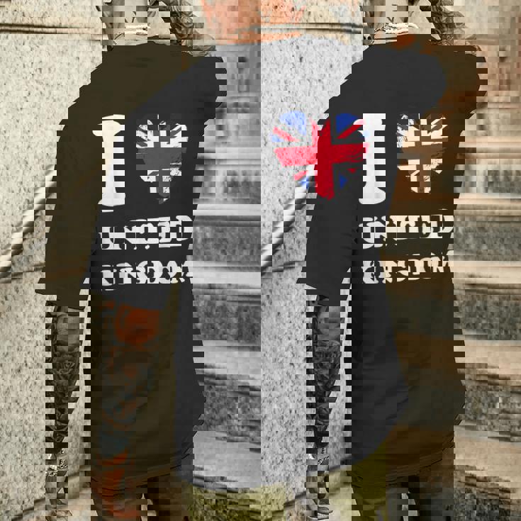 I Love United Kingdom ハートフラッグ イギリス Uk グレートブリテン メンズTシャツ バックプリント 彼への贈り物