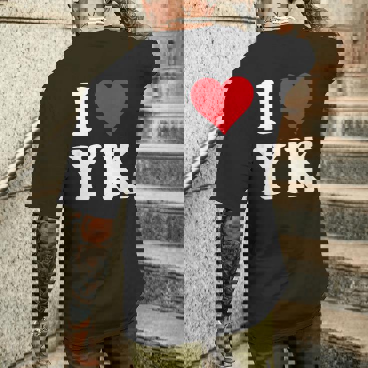 I Love Yk Initials I Heart YK First Last Name Y K メンズTシャツ バックプリント 彼への贈り物