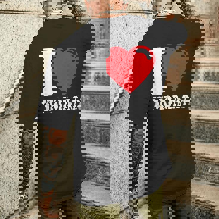 I Love 横浜市 日本文化 美しい日本 横浜大好き メンズTシャツ バックプリント 彼への贈り物