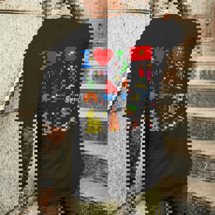 I Loveietnam手描き ベトナムのランドマーク、旗、地図 メンズTシャツ バックプリント 彼への贈り物