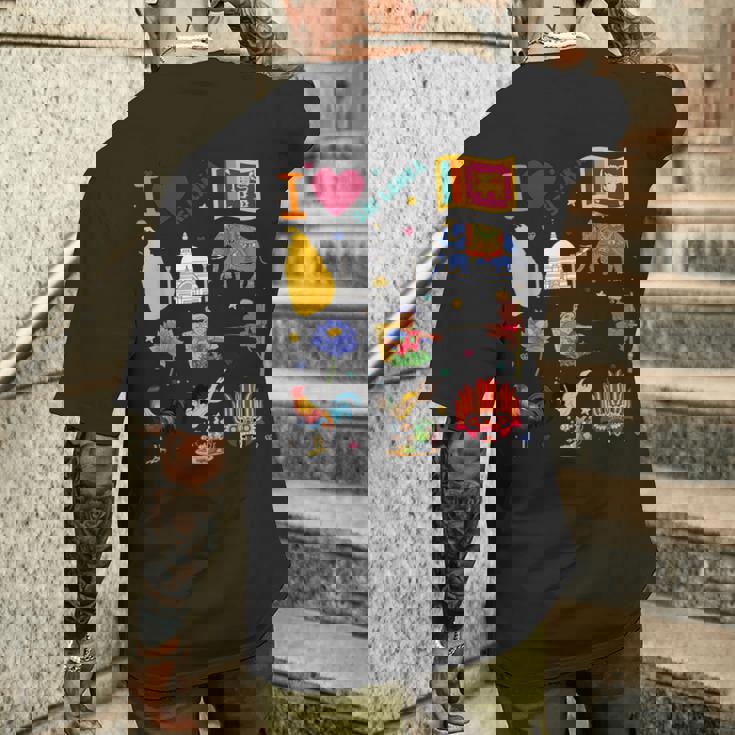 I Loveri Lanka 手描きのスリランカのランドマーク、旗、地図 メンズTシャツ バックプリント 彼への贈り物
