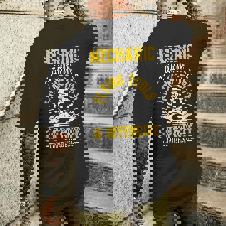 Mechanic Caution Flying Tools 自動車整備士 メンズTシャツ バックプリント 彼への贈り物