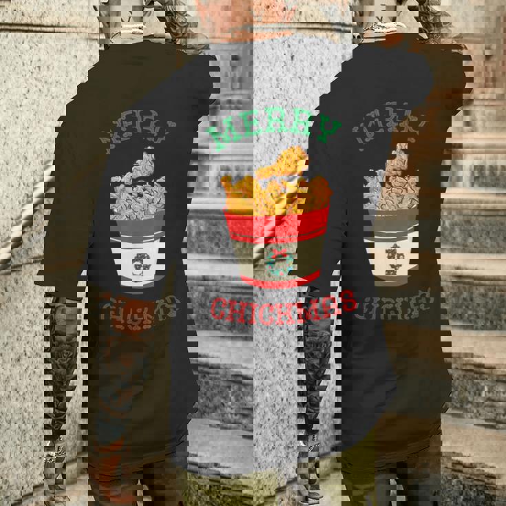 Merry Chickmas フライドチキン 面白い クリスマス フライドチキン メンズTシャツ バックプリント 彼への贈り物