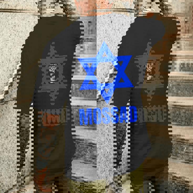 Mossad イスラエル イスラエル シークレットサービス テルアビブ メノラ Idf メンズTシャツ バックプリント 彼への贈り物