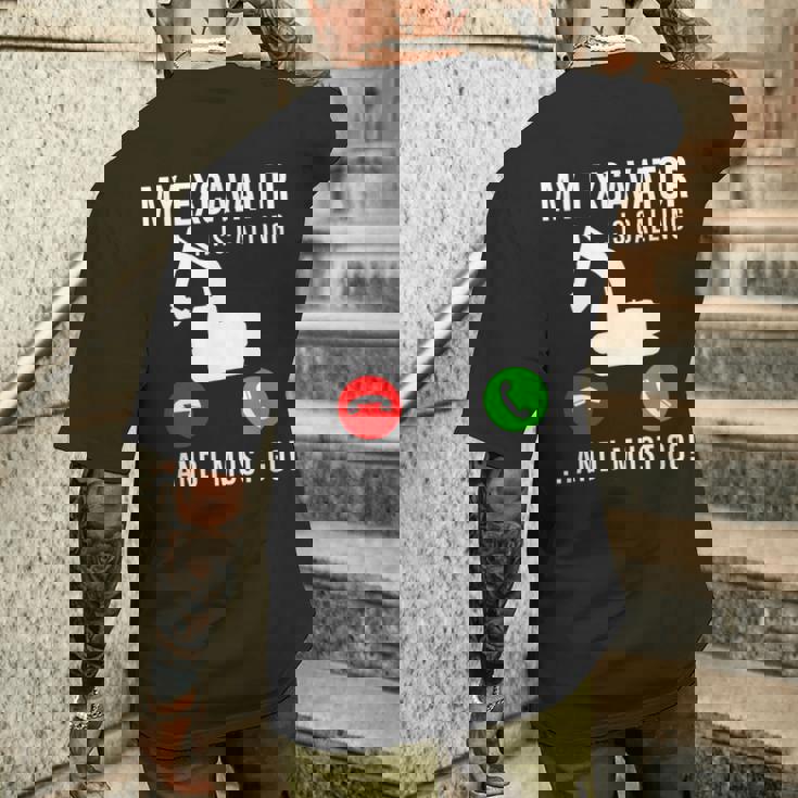 My Excavator Is Calling 面白い重機オペレーター メンズTシャツ バックプリント 彼への贈り物