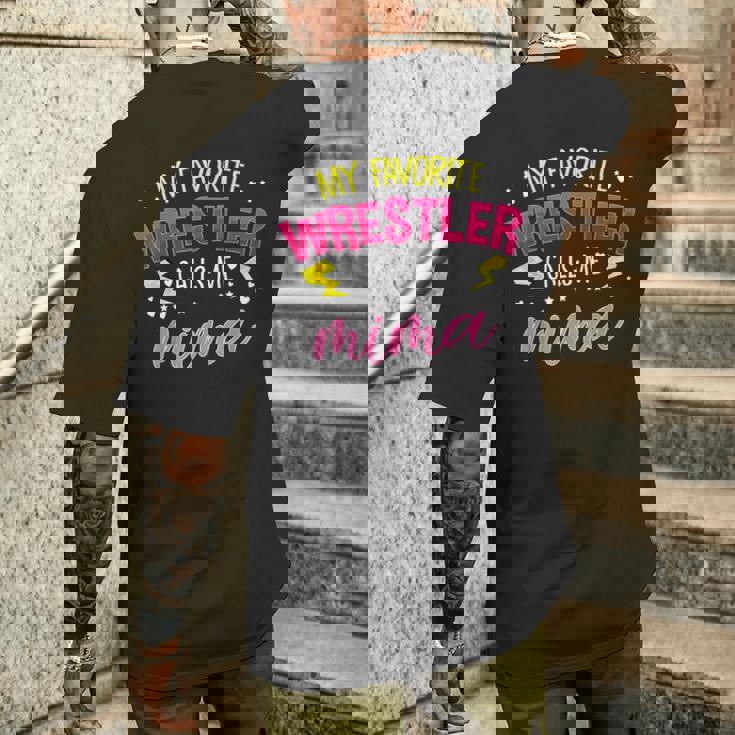 My Favorite Wrestler Calls Me Mima マッチングファミリーパーティー メンズTシャツ バックプリント 彼への贈り物