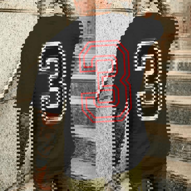 Number Numero Nummer 3 Three 3番 メンズTシャツ バックプリント 彼への贈り物
