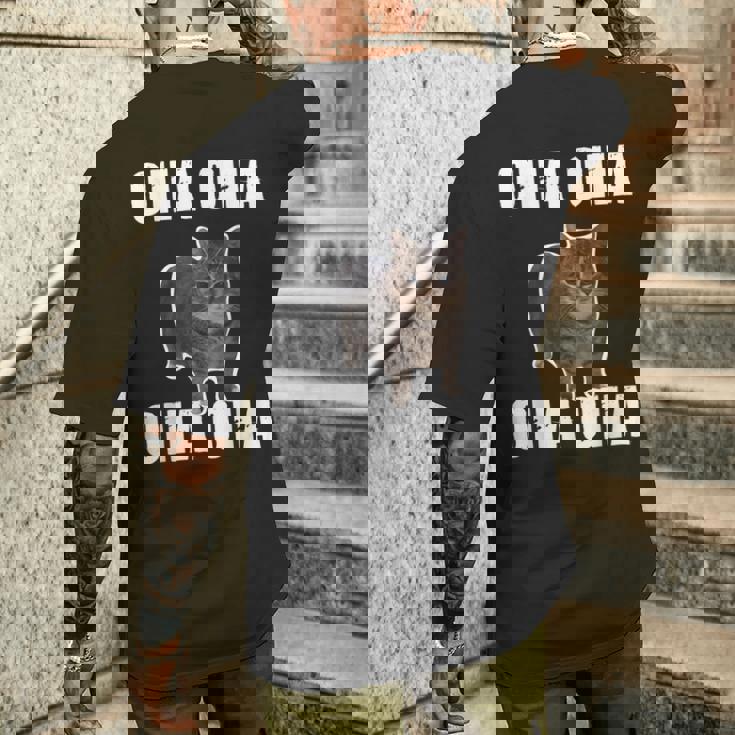 Oiia Oiia スピニング インターネット ミーム 猫 ユーモラス 面白い ブレイン メンズTシャツ バックプリント 彼への贈り物