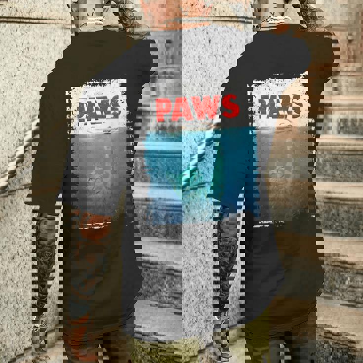 Paws 猫 子猫 ニャーパロディー おもしろ猫好き メンズTシャツ バックプリント 彼への贈り物