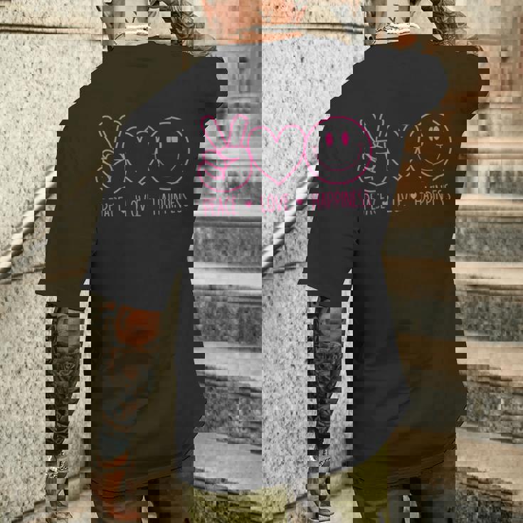 Peace Love Happiness シャツ ハッピーフェイス スマイルフェイス ヒッピー メンズTシャツ バックプリント 彼への贈り物