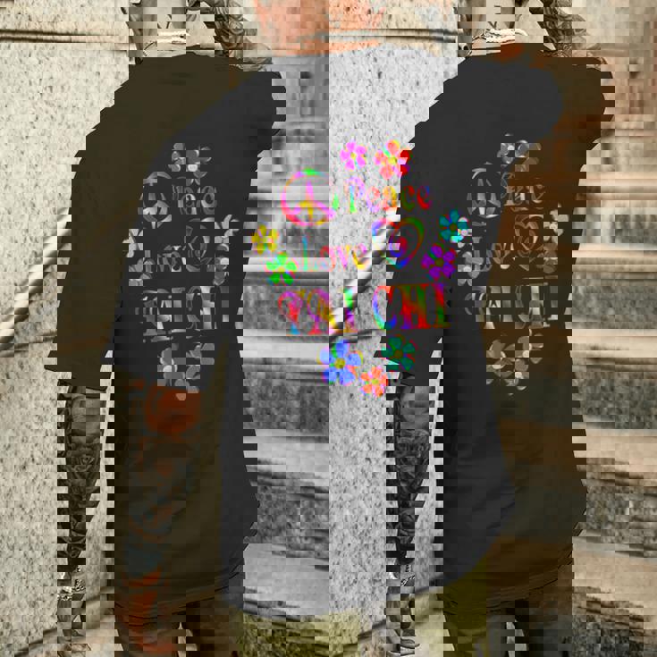 Peace Love 太極拳 ブライトカラー メンズTシャツ バックプリント 彼への贈り物