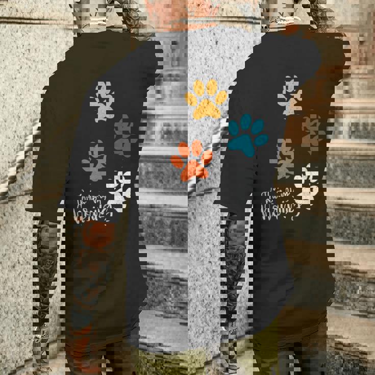 Pet Lover 肉球 犬 子犬 猫 プリント 肉球 ペット好き メンズTシャツ バックプリント 彼への贈り物