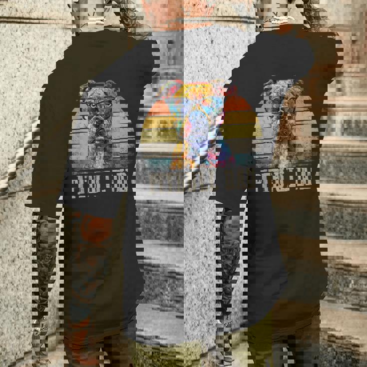 Pitbull Dad Dog Lover カラフル アーティスティック ピットブルのオーナー。 メンズTシャツ バックプリント 彼への贈り物