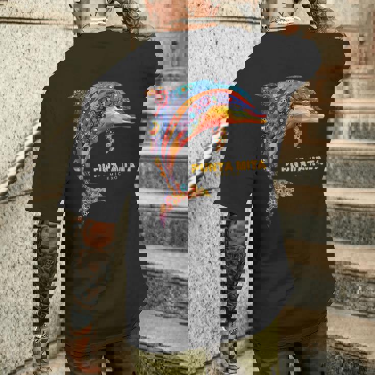 Punta Mita メキシコ バケーション ヴィンテージ トライバル イルカ メンズTシャツ バックプリント 彼への贈り物