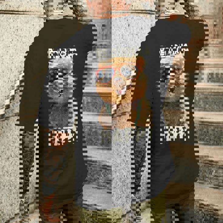 Be Quokka Happy クオッカ・ビー・クオッカ・ハッピー＆クオッカとスマイル メンズTシャツ バックプリント 彼への贈り物