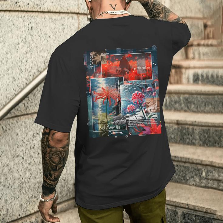 Redpider Lily の 曼珠沙華 で 日本のヴィンテージ の 美的スタイルのコラージュ メンズTシャツ バックプリント 彼への贈り物