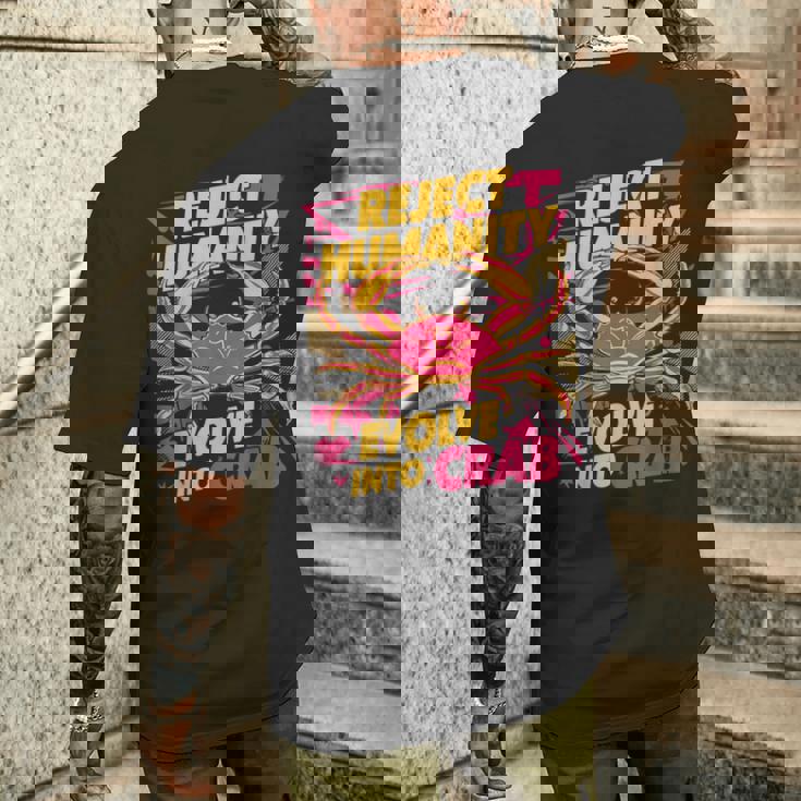 Reject Humanity Evolve To Crab ファニーカニ メンズTシャツ バックプリント 彼への贈り物