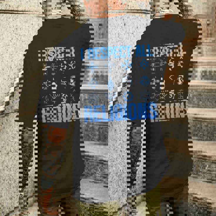 I Respect All Religions 精神性 寛容 受容 メンズTシャツ バックプリント 彼への贈り物