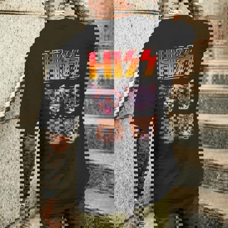 Hiss Cat Cat Lover Kittens Rock Music Cat Hiss メンズTシャツ バックプリント 彼への贈り物