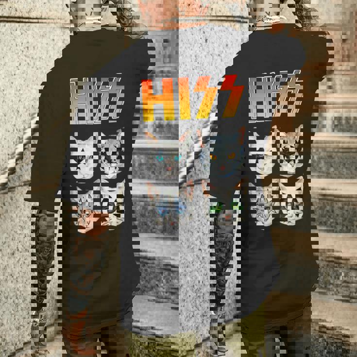 Hiss 猫 子猫 ニャー ロッカー パロディ バンド 面白い 猫好き メンズTシャツ バックプリント 彼への贈り物