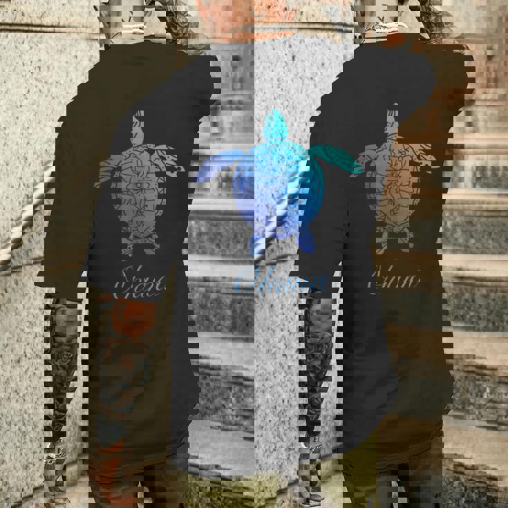 Save The Hawaii ウミガメ ハワイアン ブルー トライバル 亀 ホヌ メンズTシャツ バックプリント 彼への贈り物