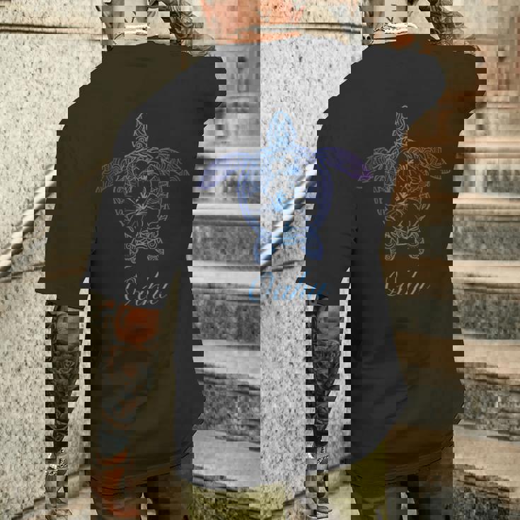 Save The Hawaii ウミガメ ハワイアン ブルー トライバル 亀 ホヌ メンズTシャツ バックプリント 彼への贈り物