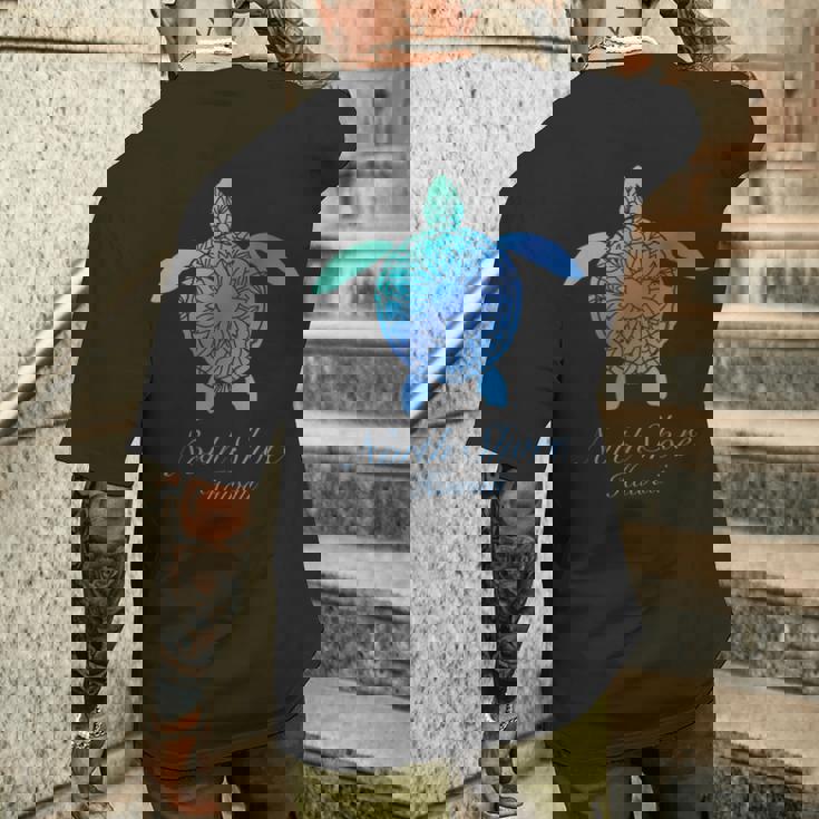 Save The Hawaii ウミガメ ハワイアン ブルー トライバル タートル ホヌ メンズTシャツ バックプリント 彼への贈り物