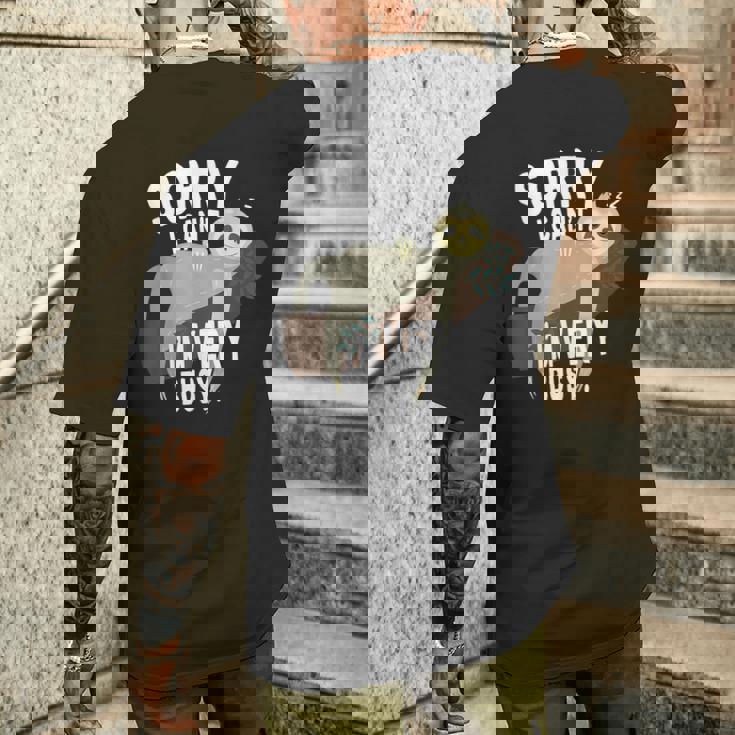 Sorry I Can't I'mery Busy ナマケモノ 遅刻魔 おはようございます。ホームオフィス メンズTシャツ バックプリント 彼への贈り物