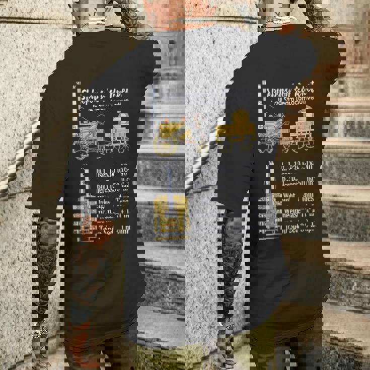 Stephenson のロケット蒸気機関車の機関車図 メンズTシャツ バックプリント 彼への贈り物