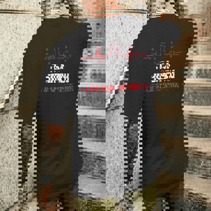 Team Burton 生涯メンバー 血液完全家族 メンズTシャツ バックプリント 彼への贈り物