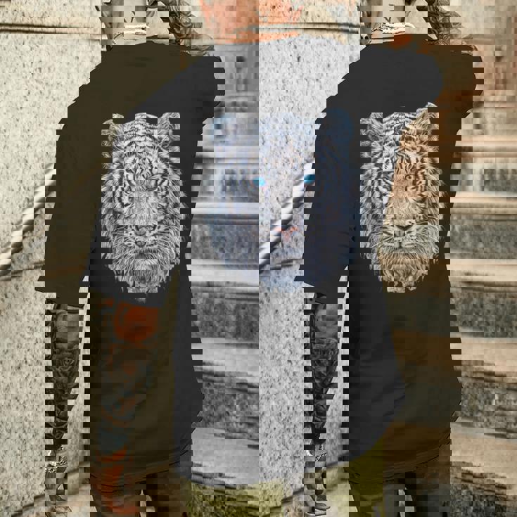 Tiger Lover 青い目の動物 ホワイトタイガー メンズTシャツ バックプリント 彼への贈り物