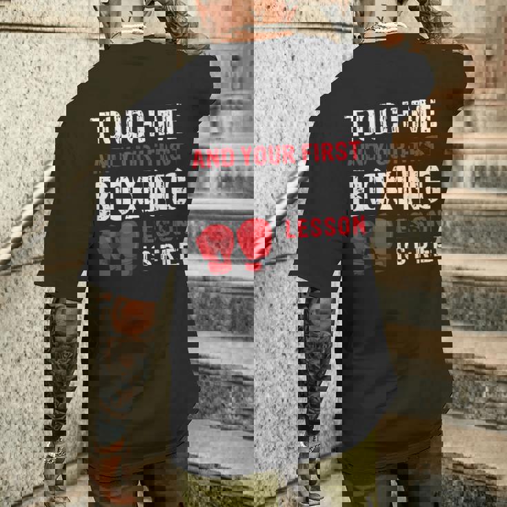 Touch Me And Your First Boxing Lesson Is Free マーシャルアーツ メンズTシャツ バックプリント 彼への贈り物