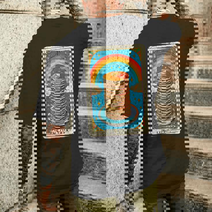 The Tower タロットカード パンケーキタワー 朝食愛好家 メンズTシャツ バックプリント 彼への贈り物