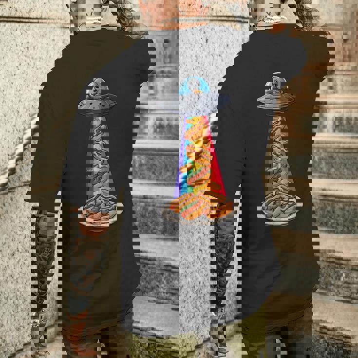 Ufo 誘拐ホットドッグ ムーンデー エイリアン 空飛ぶ円盤 ソーセージ メンズTシャツ バックプリント 彼への贈り物