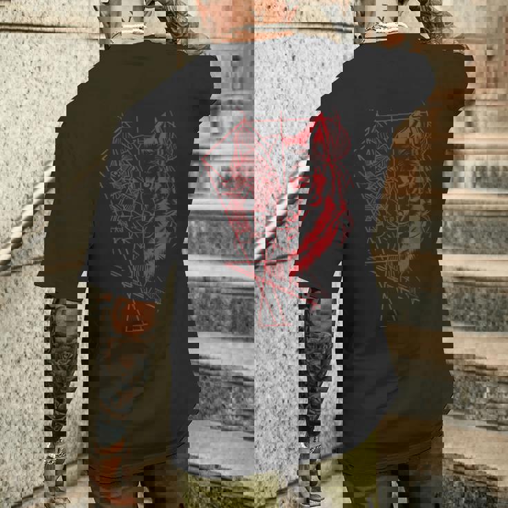 Wolf Products 幾何学模様 アウトドア オオカミ メンズTシャツ バックプリント 彼への贈り物