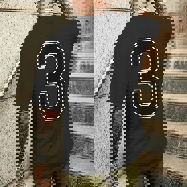 【両面プリント・表裏】3 数字 背番号・胸 ユニフォーム ナンバー【ブラック／黒の文字】スポーツ 部活 チーム 野球 メンズTシャツ バックプリント 彼への贈り物