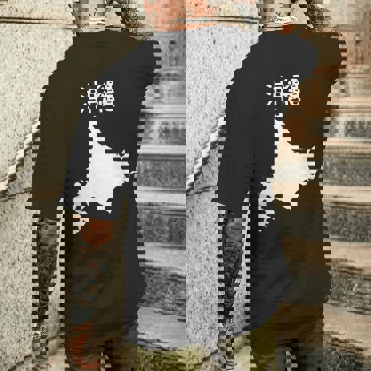 【沖縄】北海道 沖縄県 都道府県 遊び心 おもしろ 面白い ネタ 地図 シルエット 地理 癖強い お笑い 笑える 変な メンズTシャツ バックプリント 彼への贈り物