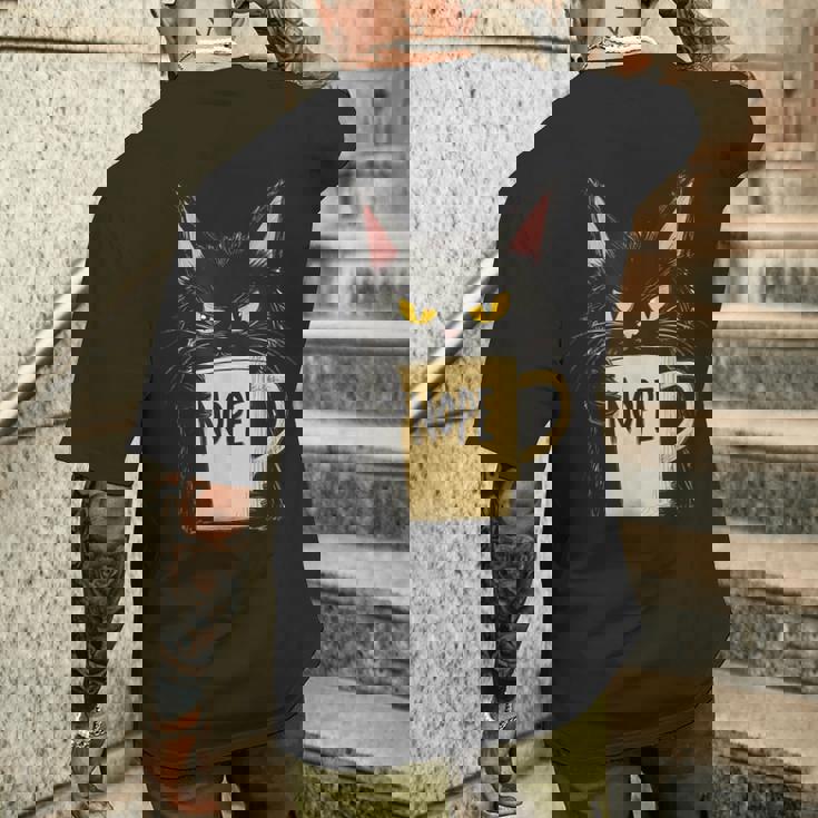 おかしな猫 コーヒーマグと黒猫 Nope メンズTシャツ バックプリント 彼への贈り物