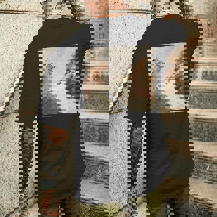 おかしな猫 神 創造 アダム ミーム イエス メンズTシャツ バックプリント 彼への贈り物