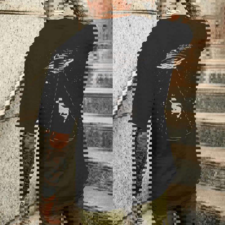 おもしろい エイリアン 牛 誘拐 ゲットミルク Ufo フライングソーサー メンズTシャツ バックプリント 彼への贈り物