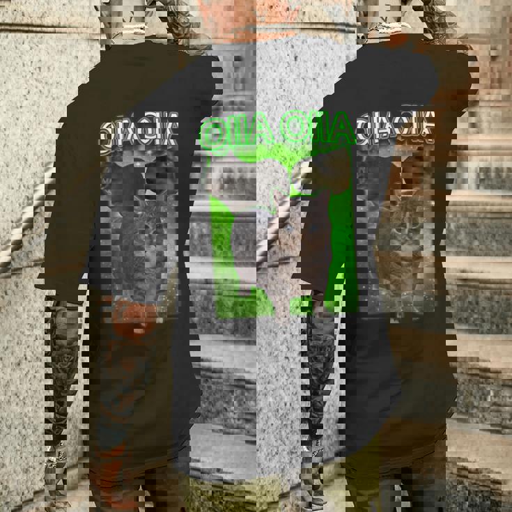 おもしろいいいあ オイア スピニングキャット ミーム おおいいあい 猫 メンズTシャツ バックプリント 彼への贈り物