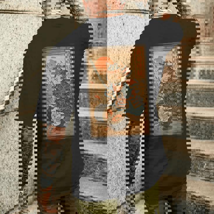 おもしろ寿司 侍猫 道場 夕日 浮世絵 漫画 漢字アート メンズTシャツ バックプリント 彼への贈り物