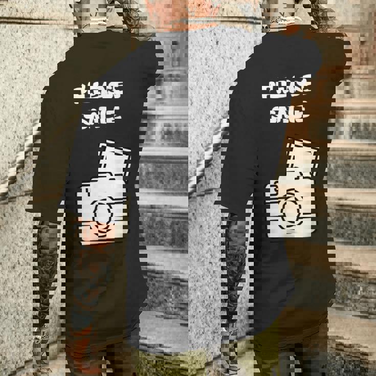 お願い スマイル アート オブ 写真 カメラマン カメラマン メンズTシャツ バックプリント 彼への贈り物