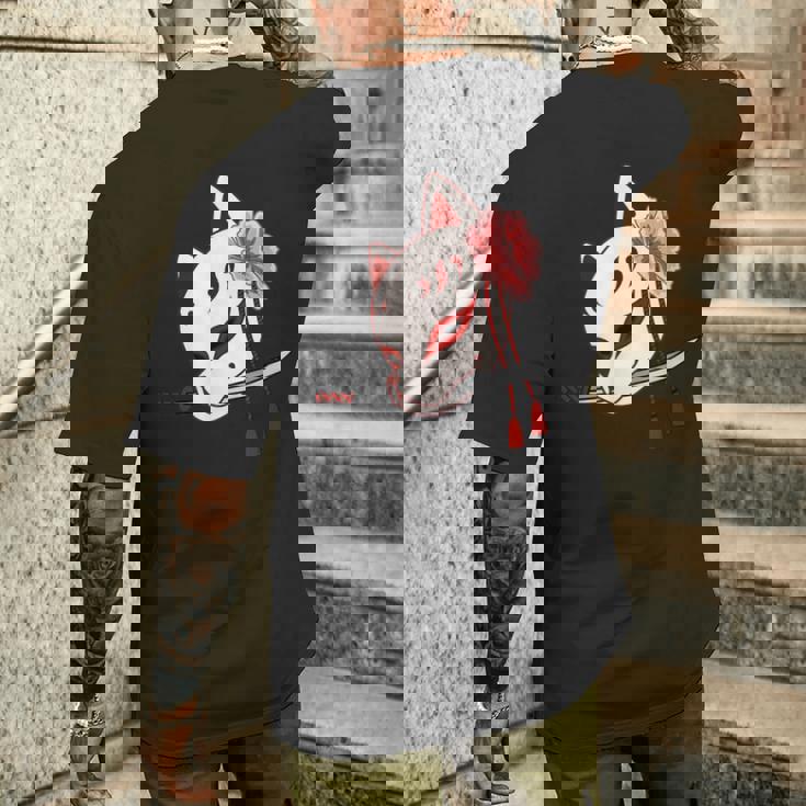 かたな付きキツネマスク メンズTシャツ バックプリント 彼への贈り物