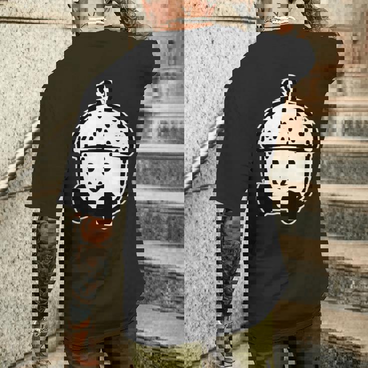 かわいい どんぐり 笑顔 ハッピー どんぐり ブラックワーク ミニマリスト メンズTシャツ バックプリント 彼への贈り物